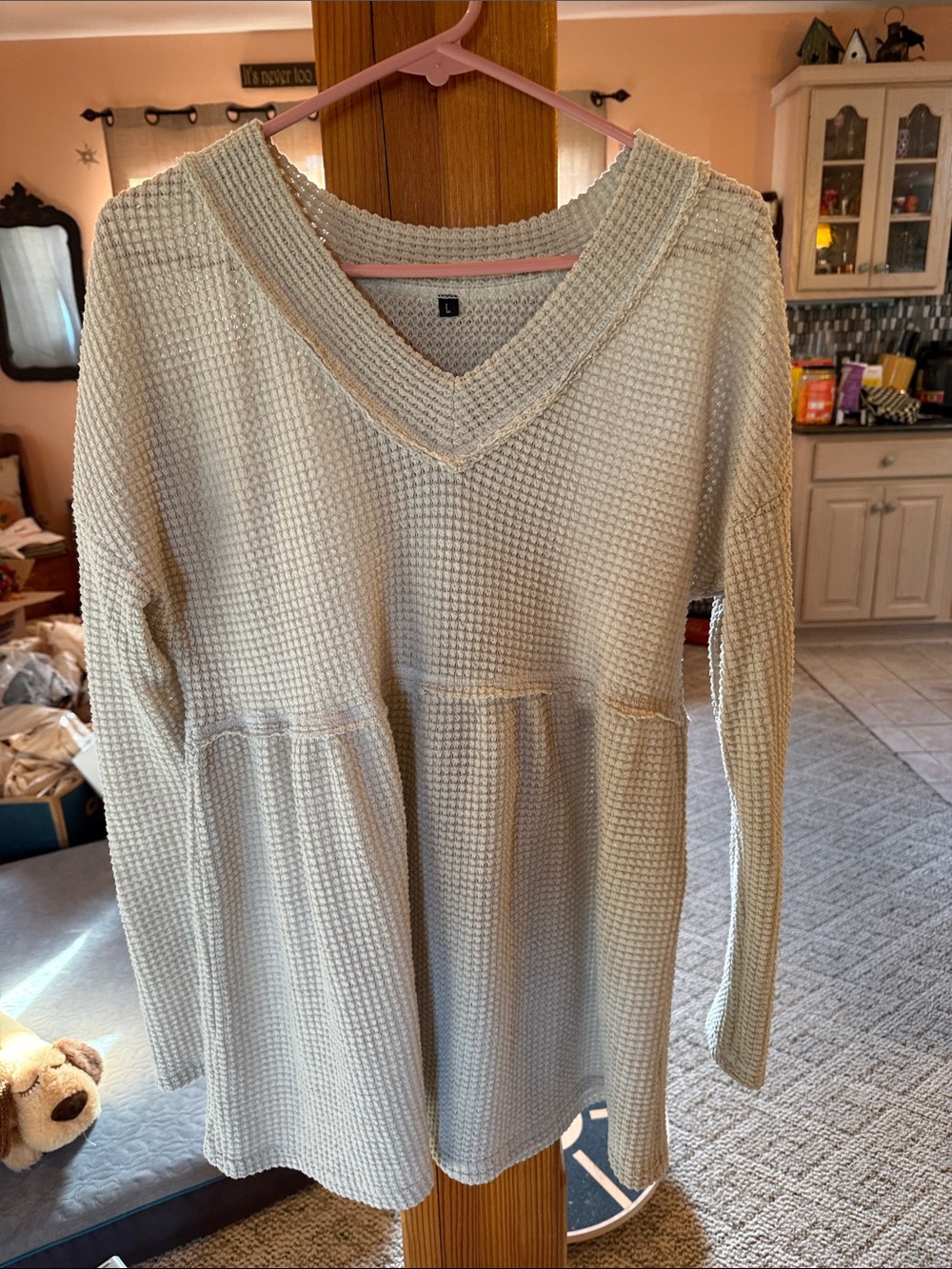 Cozy Ivory Waffle Knit V-Neck Tunic